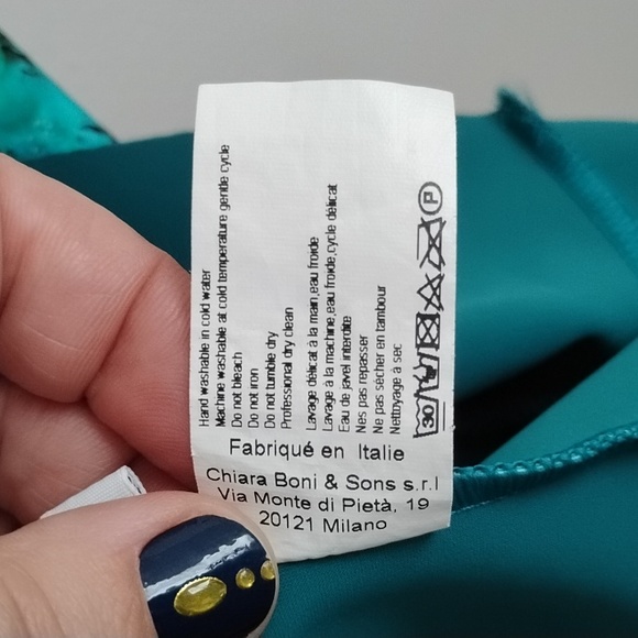 Chiara Boni La Petite Robe Vibrant Teal and Black Floral Long Sleeve Dress Artsy - Picture 12 of 16